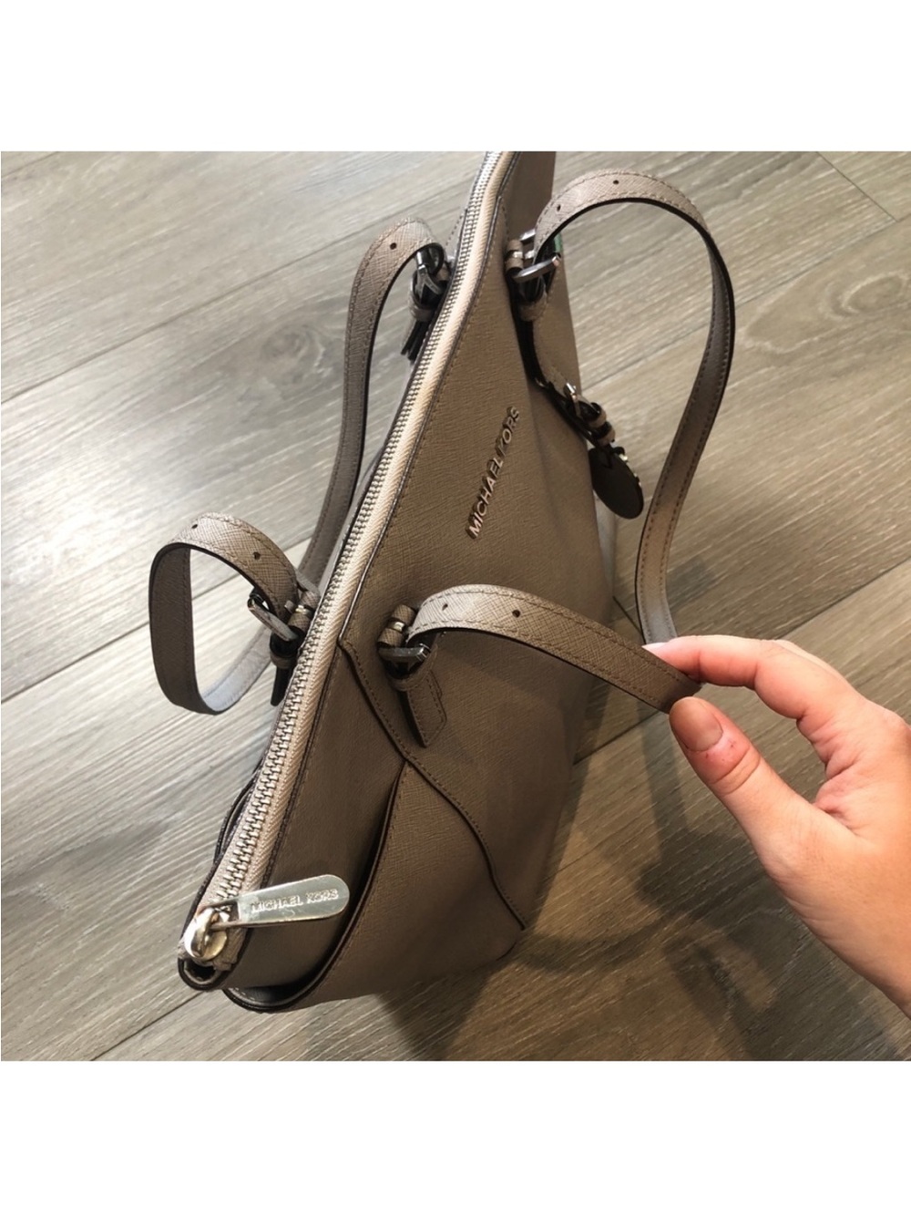 Michael Kors Charlotte Pearl Gray Saffiano Leather Tote - Picture 7 of 7